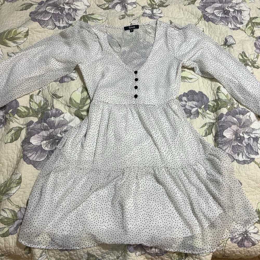 Trixxi White Dress with Black Polka Dots